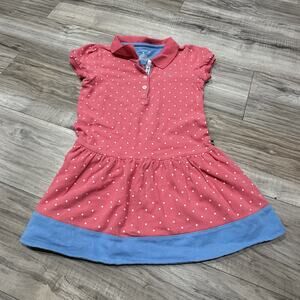 Nautica Pink And Blue Polka Dot Dress Girls Size 5 Butterfly Sleeve Summer Light